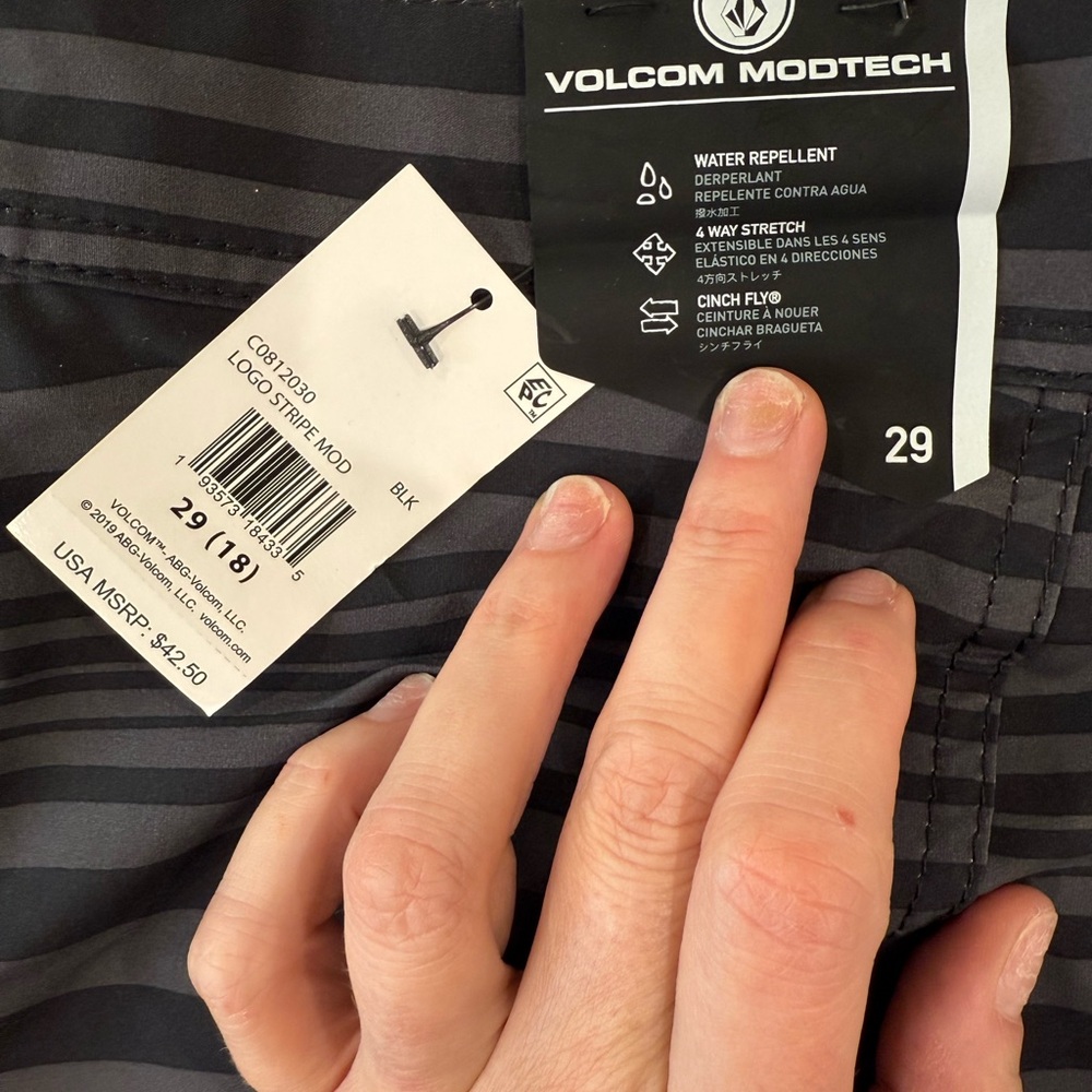 Volcom Men's Striped Swim Shorts - Black - Picture 3 of 3